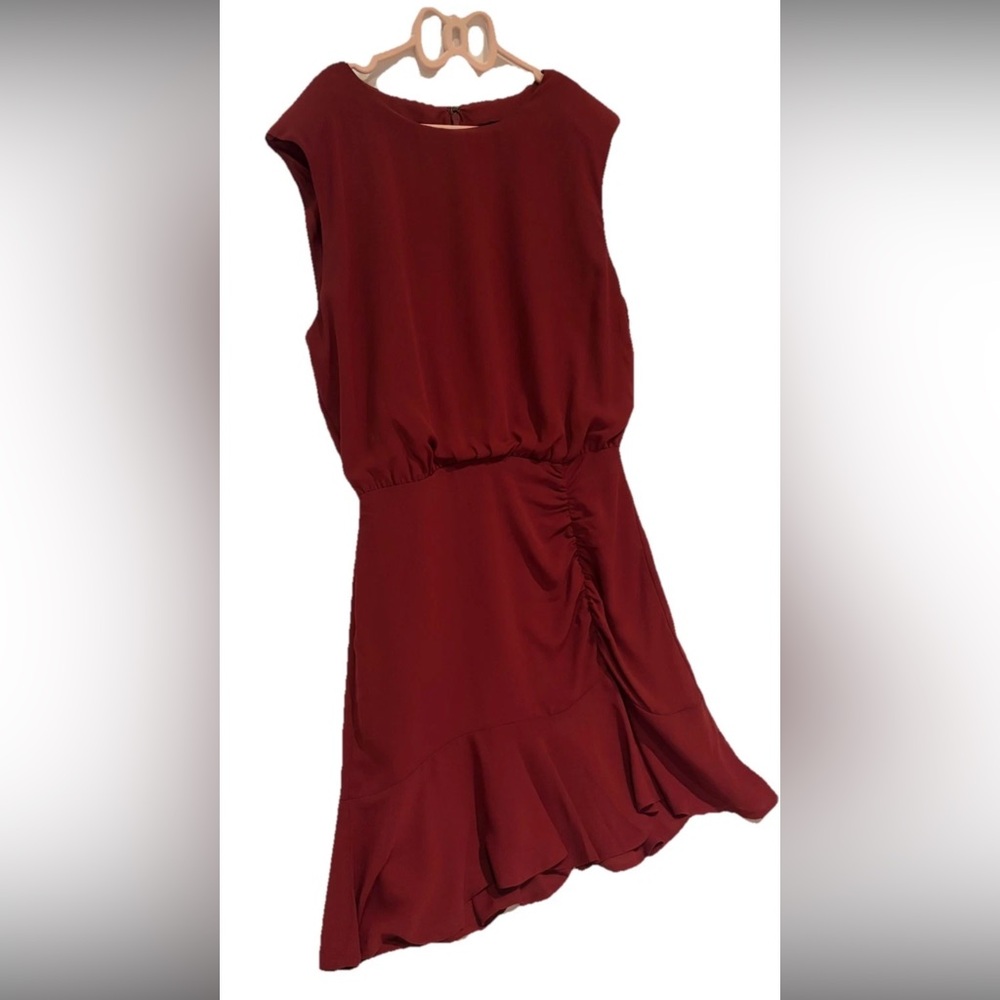 Express Wine Red Sleeveless Ruched Ruffle Hem Mini Dress – Size Small